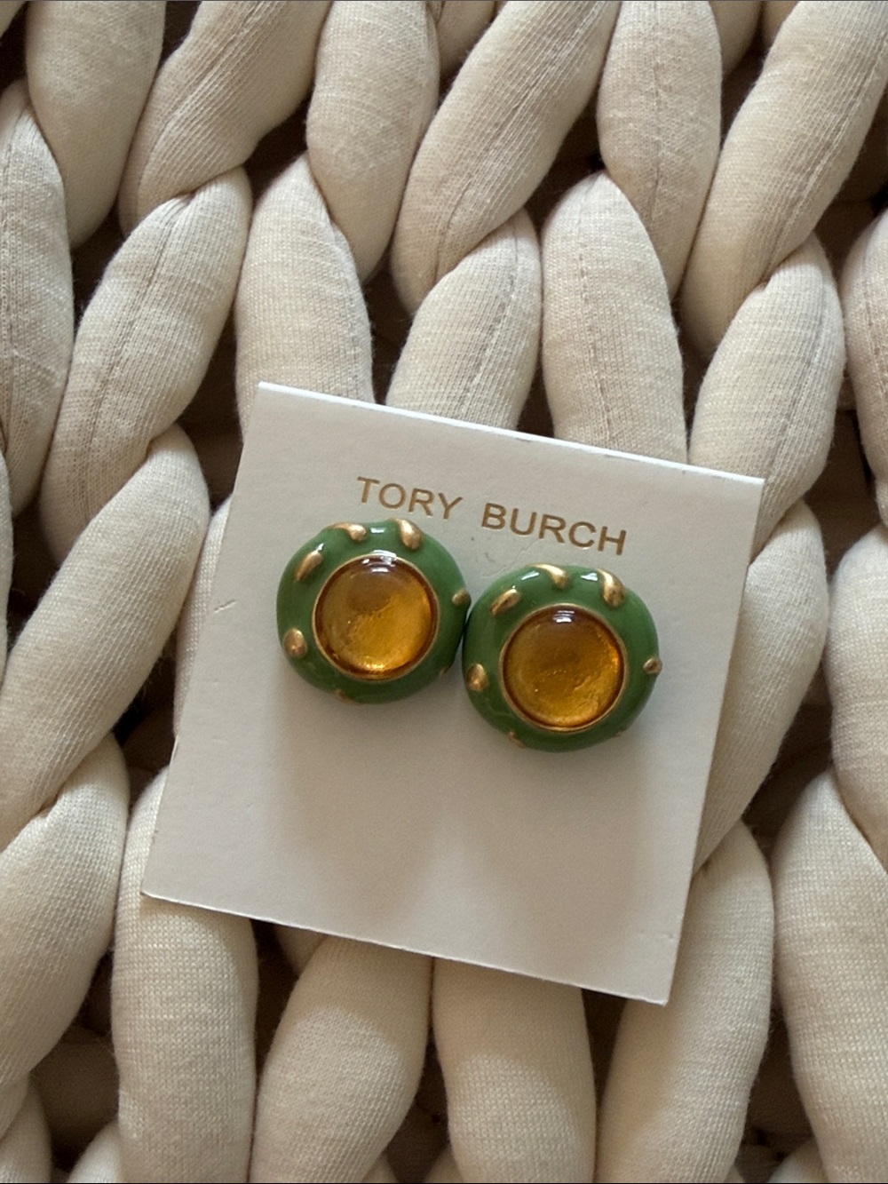 New Tory Burch Green and amber Stud Earrings - Picture 1 of 1